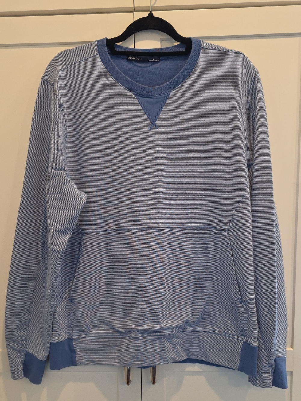 B Draddy Mens Blue Striped Crewneck Sweatshirt